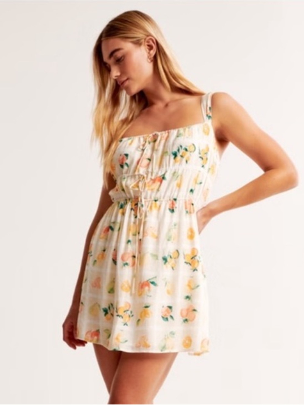 Abercrombie & Fitch Tie Front Mini Dress White Orange Sundress Fruit Print Small